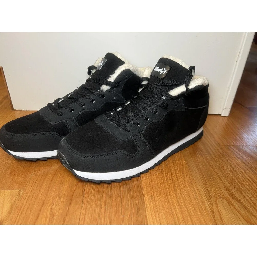 Wooly's Shoes Mens Size 12 EU 46 Black Faux Shearling Lined Winter Sneaker Boots